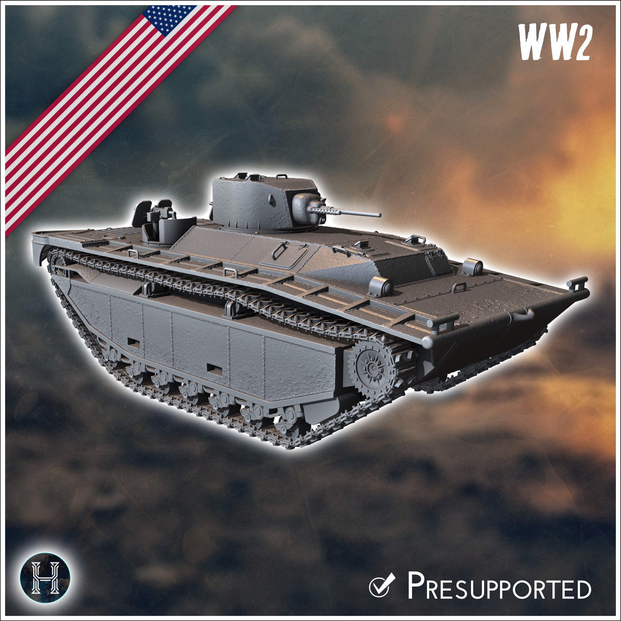 LVT(A)-1 (combat damaged version) - USA US Army Western Front Normandy Africa Bulge WWII D-Day